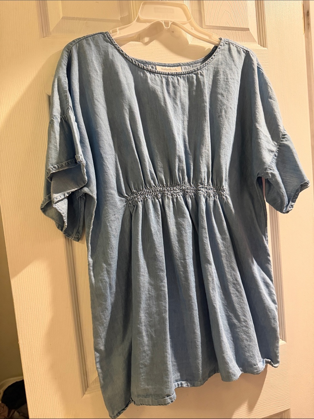 Motherhood Maternity Light Blue Smocked-Waist Peasant Tunic Top